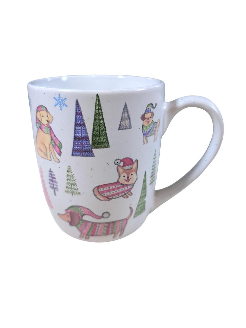 Peppermint & Pine Winter Dog Coffee Cup Mug Dachshund Corgi Pug Snowflakes 16oz